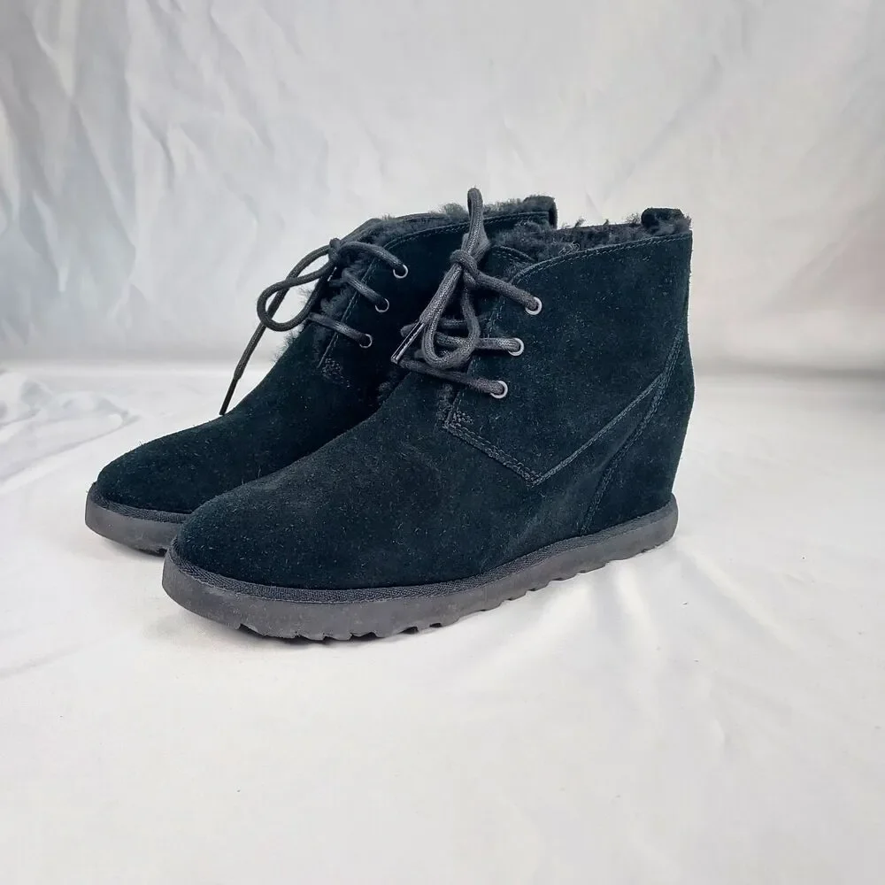 UGG Neumel Style Black Suede Chukka Boots Womens 9 Fur Lined Winter